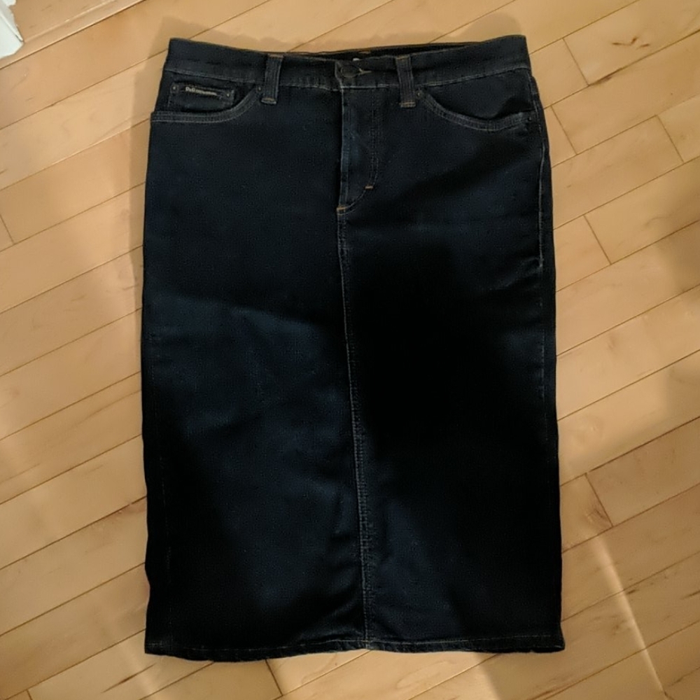 SOLD-D&G denim skirt with back slit, size 28 waist